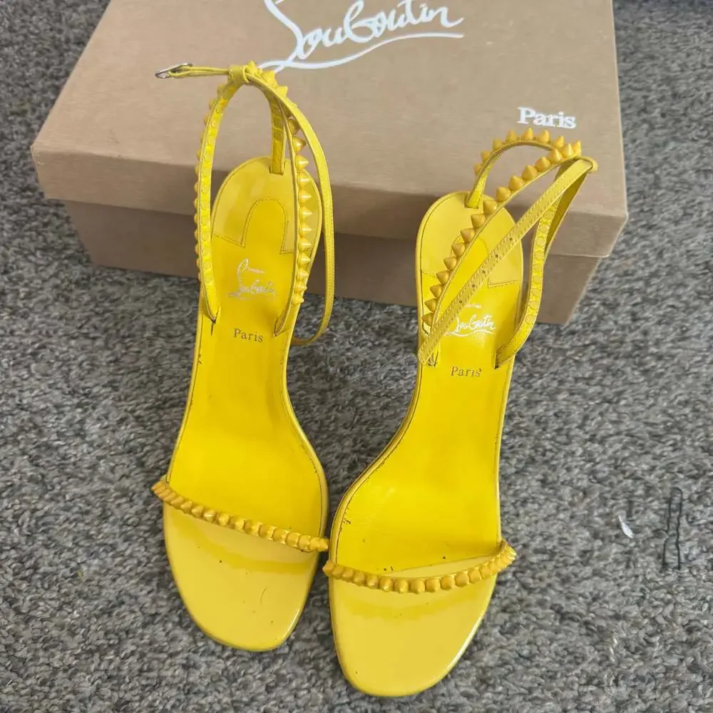 Christian Louboutin So Me 100 Yellow Patent Ankle Strap Sandal Heels - Picture 1 of 7